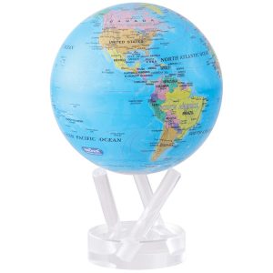 Глобус Mova Globe  с политической  картой мира самовращающийся, цвет голубой 16,5 см
